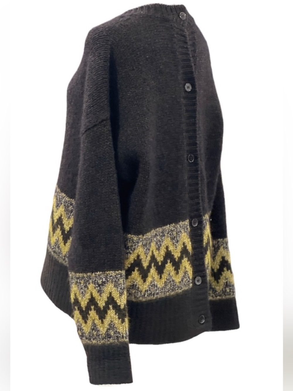 Marni Black Crewneck Sweater with Yellow Zigzag Trim